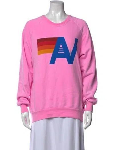 Pre-owned Aviator Nation Graphic Print Crew Neck Sweatshirt In Pink