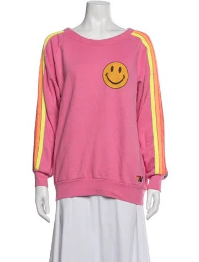 Pre-owned Aviator Nation Graphic Print Crew Neck Sweatshirt In Pink