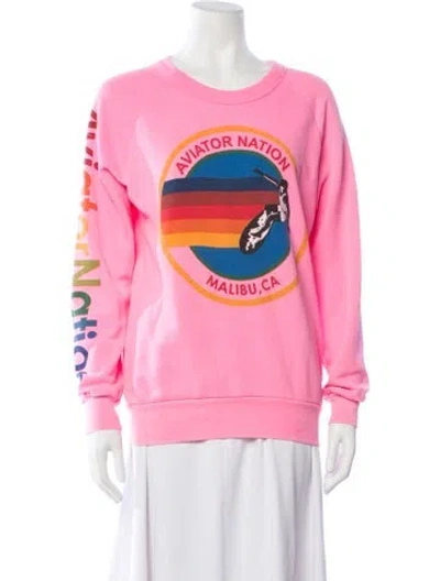 Pre-owned Aviator Nation Graphic Print Crew Neck Sweatshirt In Pink