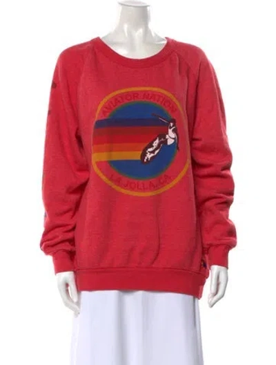 Pre-owned Aviator Nation Graphic Print Crew Neck Sweatshirt In Red