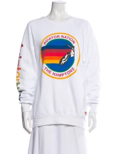 Pre-owned Aviator Nation Graphic Print Crew Neck Sweatshirt In White
