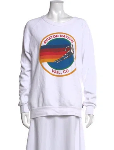 Pre-owned Aviator Nation Graphic Print Crew Neck Sweatshirt In White