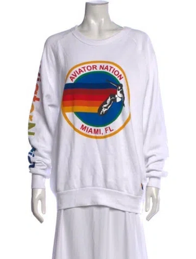 Pre-owned Aviator Nation Graphic Print Crew Neck Sweatshirt In White