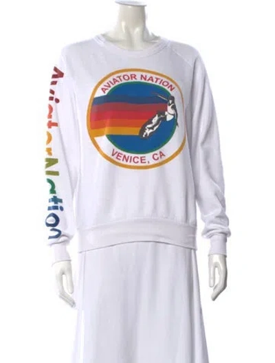 Pre-owned Aviator Nation Graphic Print Crew Neck Sweatshirt In White
