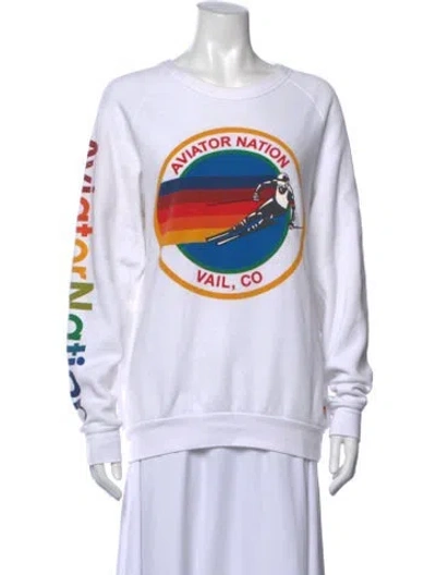 Pre-owned Aviator Nation Graphic Print Crew Neck Sweatshirt In White