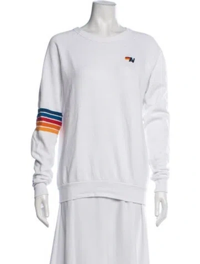 Pre-owned Aviator Nation Graphic Print Crew Neck Sweatshirt In White
