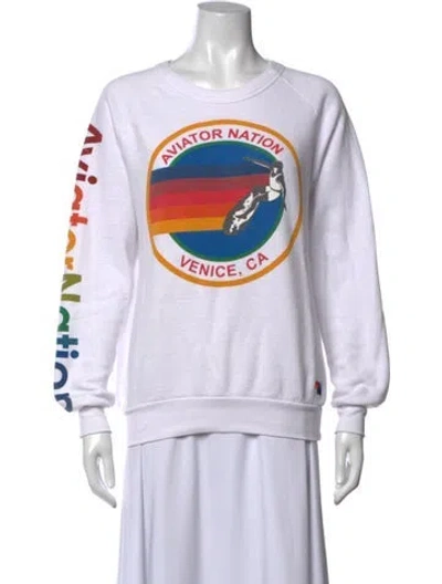 Pre-owned Aviator Nation Graphic Print Crew Neck Sweatshirt In White