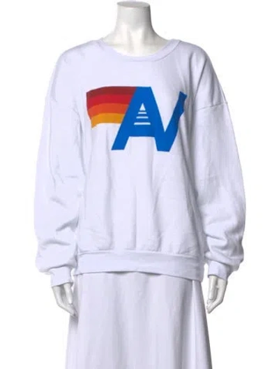 Pre-owned Aviator Nation Graphic Print Crew Neck Sweatshirt In White