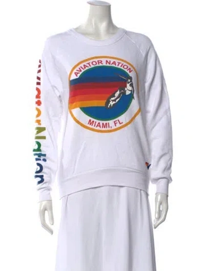 Pre-owned Aviator Nation Graphic Print Crew Neck Sweatshirt In White