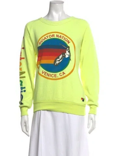 Pre-owned Aviator Nation Graphic Print Crew Neck Sweatshirt In Yellow