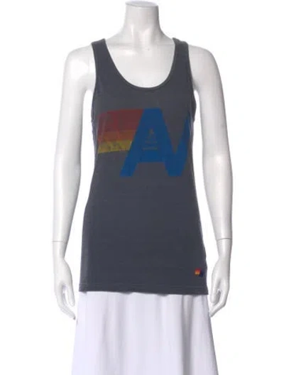 Pre-owned Aviator Nation Graphic Print Crew Neck Top In Blue