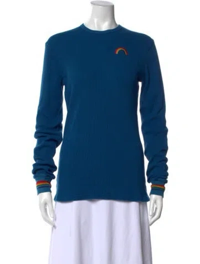 Pre-owned Aviator Nation Graphic Print Crew Neck Top In Blue