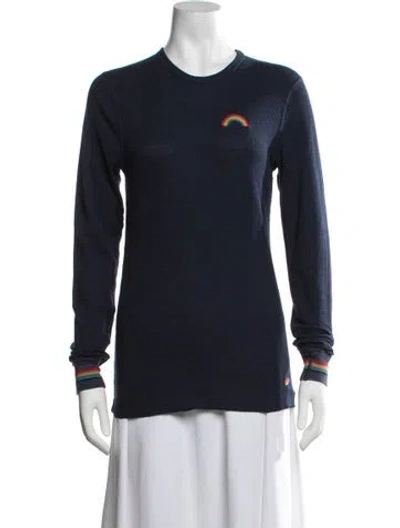 Pre-owned Aviator Nation Graphic Print Crew Neck Top In Blue