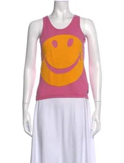 Pre-owned Aviator Nation Graphic Print Crew Neck Top In Pink