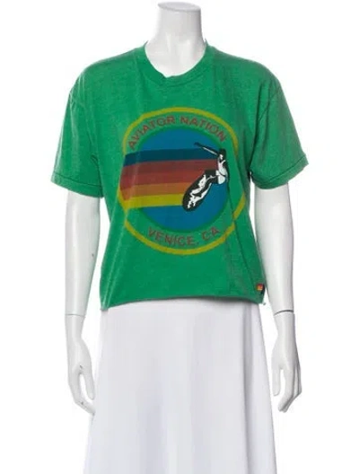 Pre-owned Aviator Nation Graphic Print Crew Neck T-shirt In Green