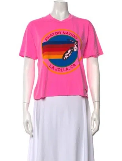 Pre-owned Aviator Nation Graphic Print Crew Neck T-shirt In Pink