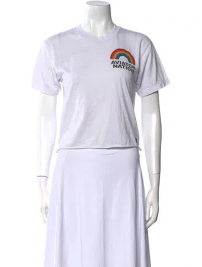 Pre-owned Aviator Nation Graphic Print Crew Neck T-shirt In White