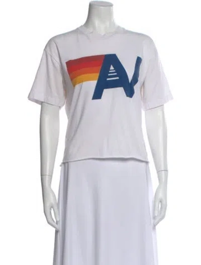 Pre-owned Aviator Nation Graphic Print Crew Neck T-shirt In White