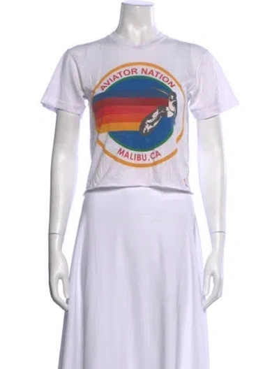 Pre-owned Aviator Nation Graphic Print Crew Neck T-shirt In White