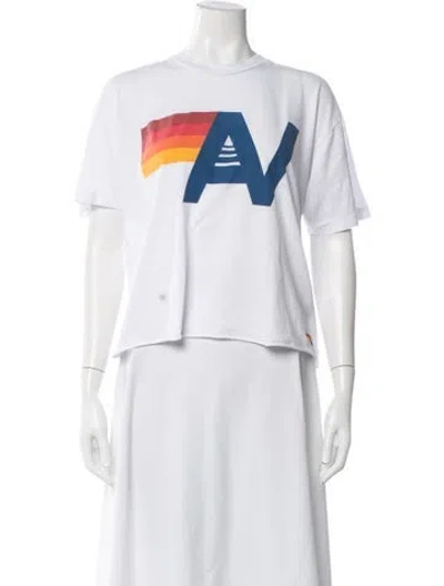 Pre-owned Aviator Nation Graphic Print Crew Neck T-shirt In White