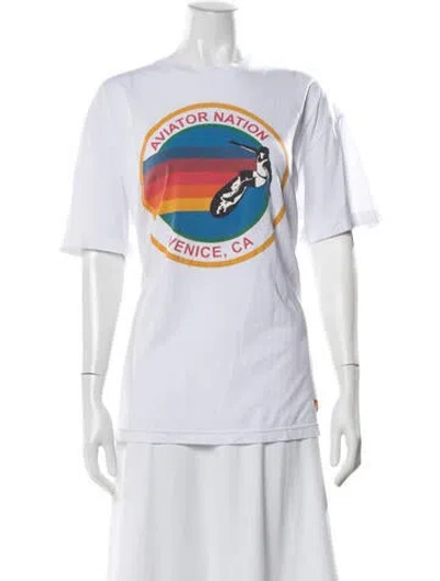 Pre-owned Aviator Nation Graphic Print Crew Neck T-shirt In White
