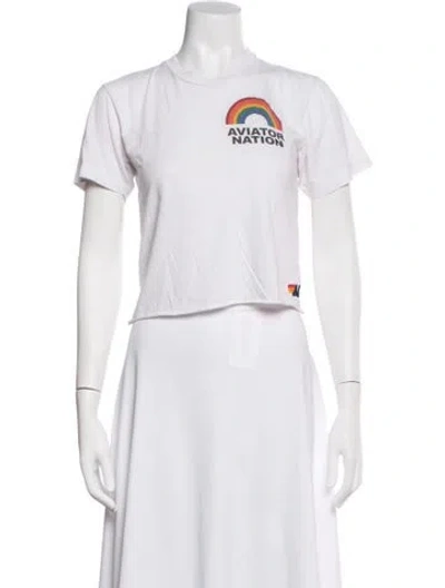 Pre-owned Aviator Nation Graphic Print Crew Neck T-shirt In White