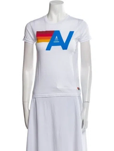 Pre-owned Aviator Nation Kids' Graphic Print Crew Neck T-shirt In White