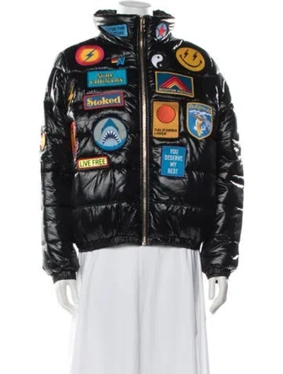 Pre-owned Aviator Nation Graphic Print Down Coat W/ Tags In Black