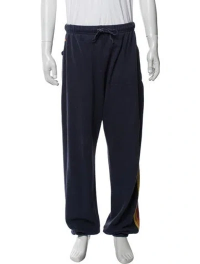 Pre-owned Aviator Nation Graphic Print Embroidered Accent Lounge Bottoms In Blue