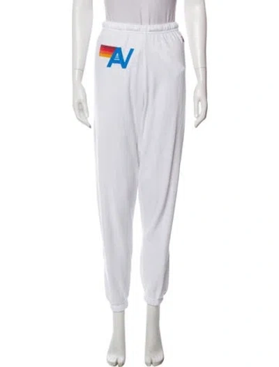 Pre-owned Aviator Nation Graphic Print Embroidered Accent Lounge Set In White