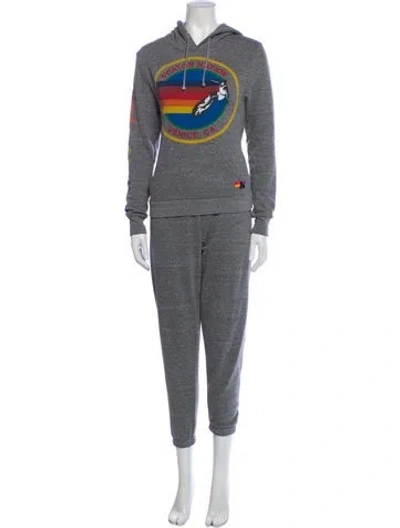 Pre-owned Aviator Nation Graphic Print Embroidered Accent Pant Set In Gray