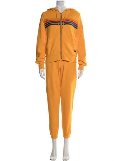 Pre-owned Aviator Nation Graphic Print Embroidered Accent Pant Set In Orange
