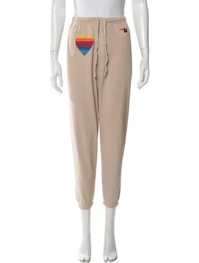 Pre-owned Aviator Nation Graphic Print Embroidered Accent Sweatpants In Neutral