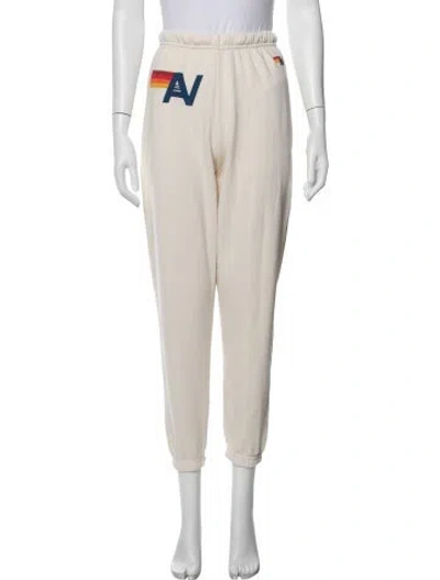 Pre-owned Aviator Nation Graphic Print Embroidered Accent Sweatpants In Neutrals