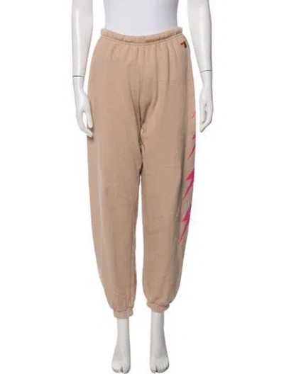 Pre-owned Aviator Nation Graphic Print Embroidered Accent Sweatpants In Neutrals