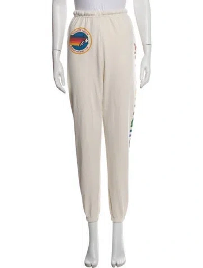 Pre-owned Aviator Nation Graphic Print Embroidered Accent Sweatpants In Neutrals
