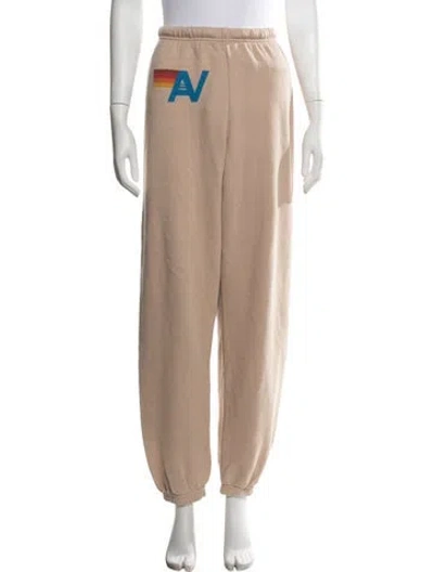 Pre-owned Aviator Nation Graphic Print Embroidered Accent Sweatpants In Neutrals