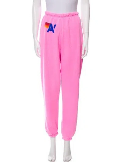 Pre-owned Aviator Nation Graphic Print Embroidered Accent Sweatpants In Pink