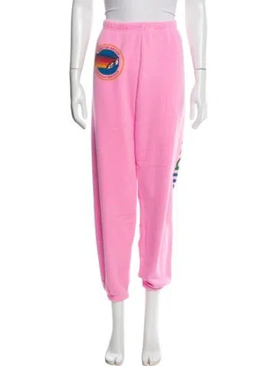 Pre-owned Aviator Nation Graphic Print Embroidered Accent Sweatpants In Pink