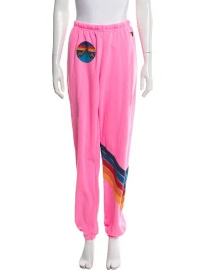 Pre-owned Aviator Nation Graphic Print Embroidered Accent Sweatpants In Pink
