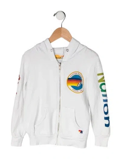 Pre-owned Aviator Nation Babies' Graphic Print Hooded Sweatshirt In White