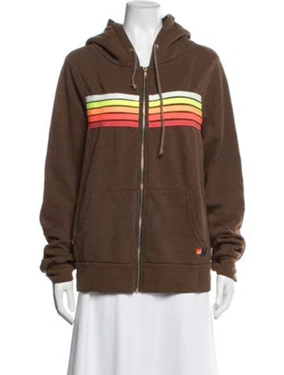 Pre-owned Aviator Nation Graphic Print Jacket In Brown