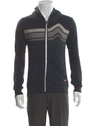 Pre-owned Aviator Nation Graphic Print Mock Neck Hoodie In Blue