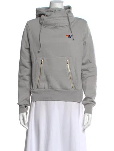 Pre-owned Aviator Nation Graphic Print Mock Neck Hoodie In Gray