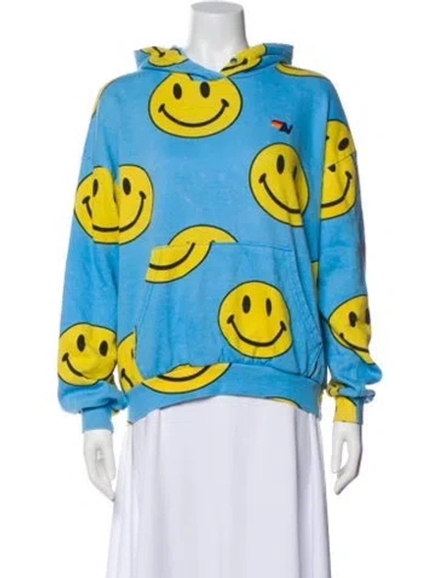 Pre-owned Aviator Nation Graphic Print Mock Neck Sweatshirt In Blue