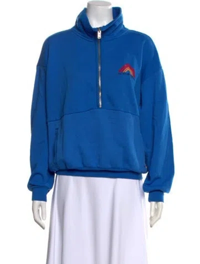 Pre-owned Aviator Nation Graphic Print Mock Neck Sweatshirt In Blue