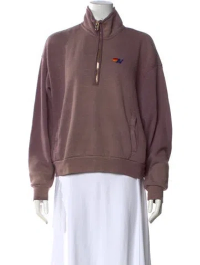 Pre-owned Aviator Nation Graphic Print Mock Neck Sweatshirt In Purple