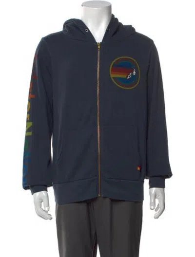 Pre-owned Aviator Nation Graphic Print Open Front Hoodie In Blue