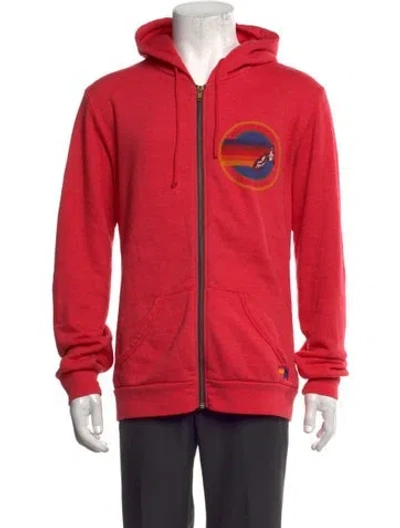 Pre-owned Aviator Nation Graphic Print Open Front Hoodie In Red