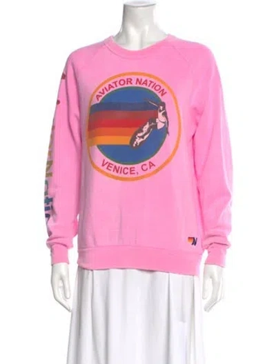 Pre-owned Aviator Nation Graphic Print Scoop Neck Sweater In Pink